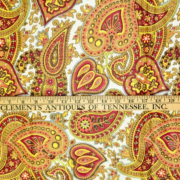 Vintage Polished Cotton Golden Paisley Fabric With Red & Yellow Accents 70L x 45 - Picture 10 of 12